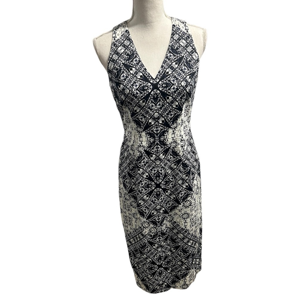 {Maggy London} Nantucket Wood Block Cotton Sheath Midi Dress